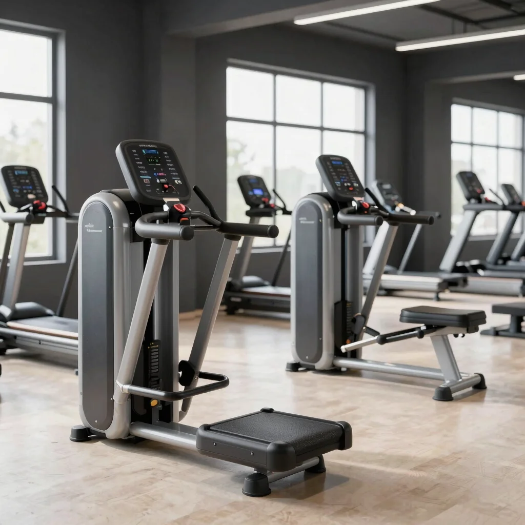 Row of cardio machines in a gym